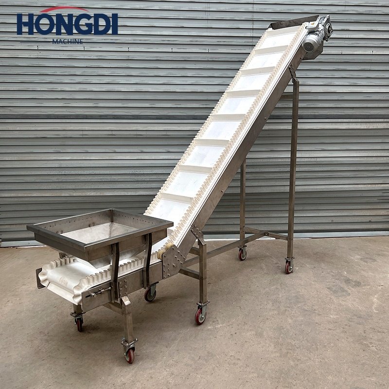Elevating hopper lifting conveyor for fruit and vegetable processing elevator stainless steel chain plate elevator