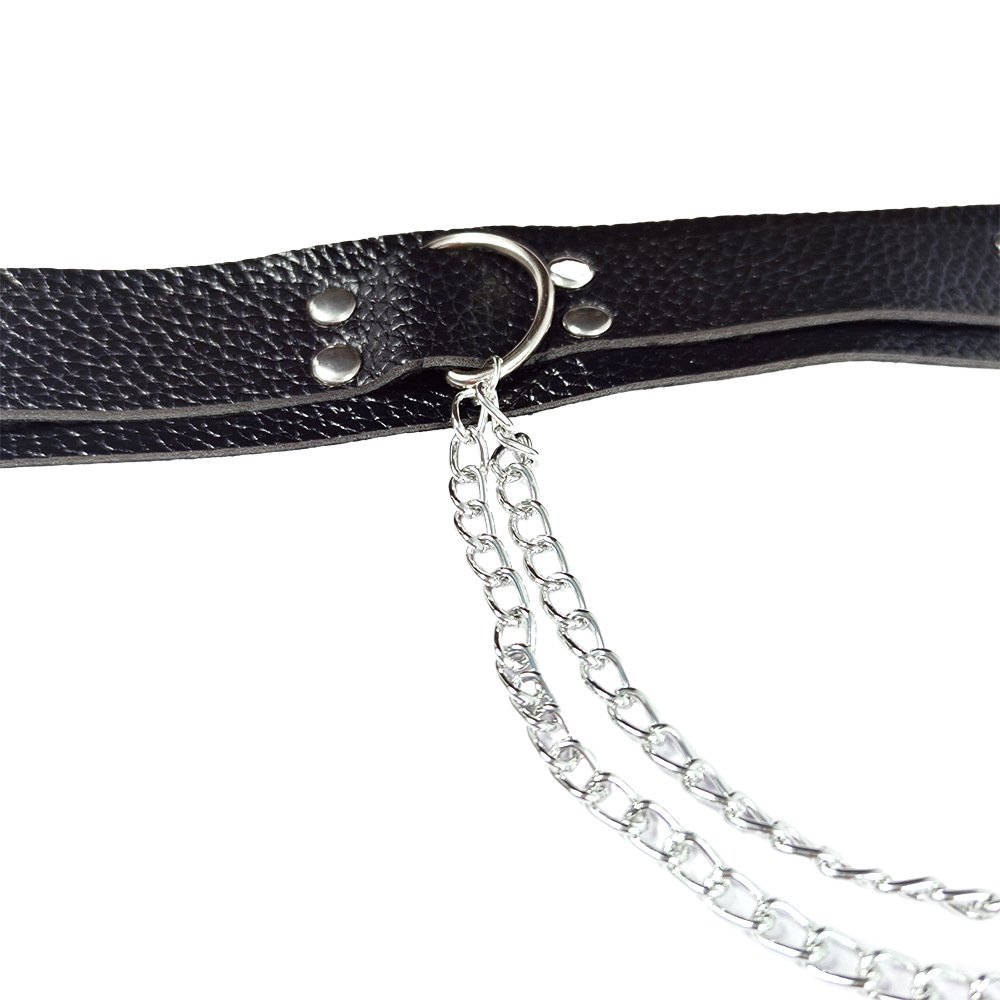 Leather BodySuit Punk Layered Chest Chain Party Waist Belt PU Belly Chain Rave Festival Club Body Jewelry with Nipple clamp