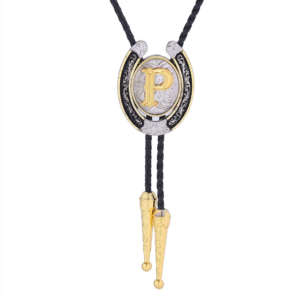 2024 hot sale Western Cowboy antique silver and gold plating hand braided Leather Bolo Tie Necktie for suit