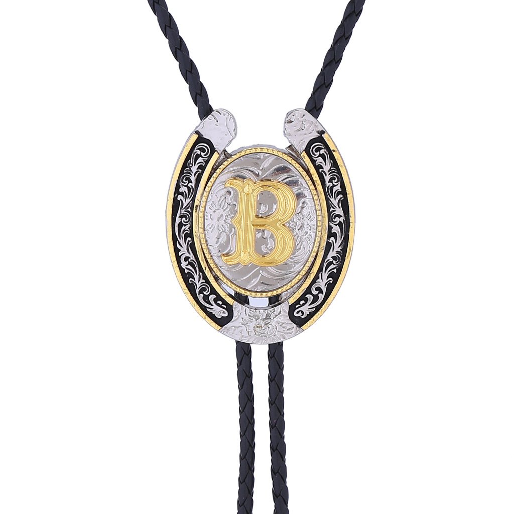 2024 hot sale Western Cowboy antique silver and gold plating hand braided Leather Bolo Tie Necktie for suit