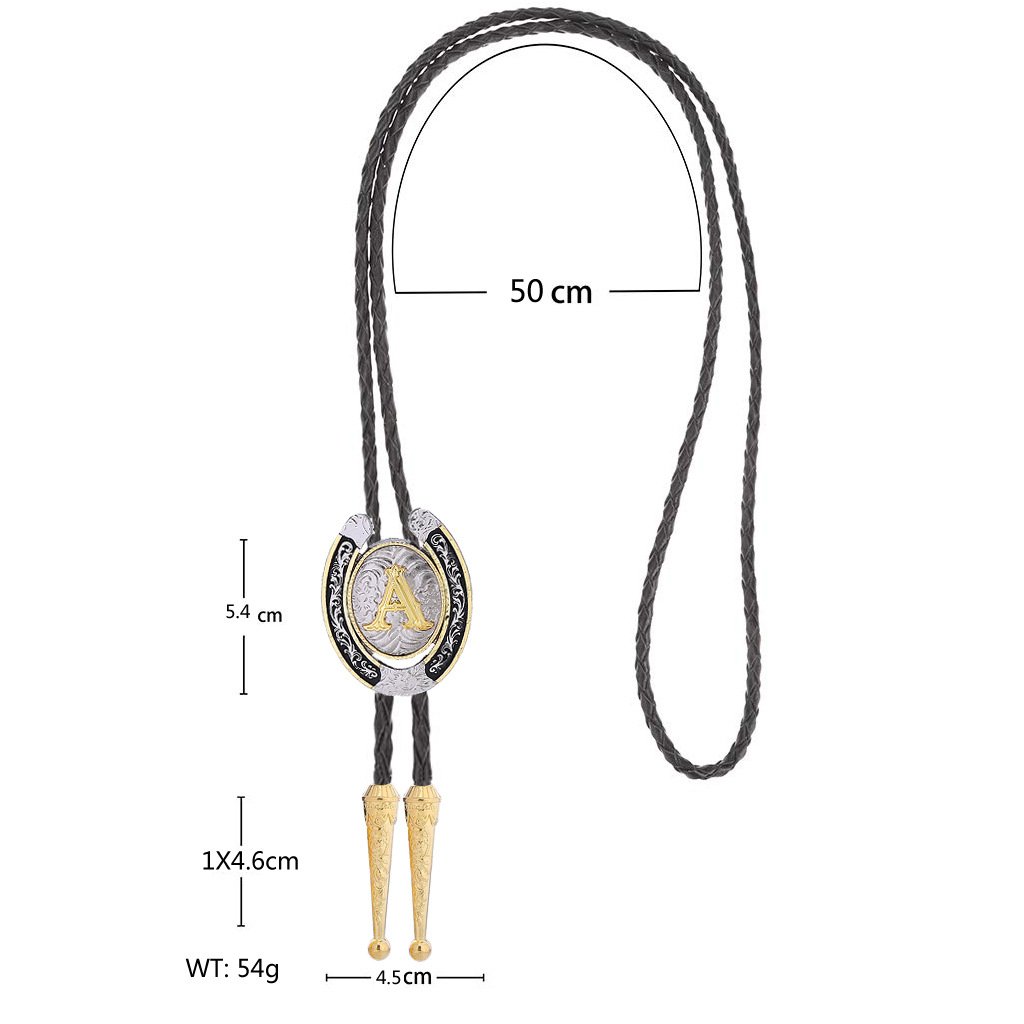 2024 hot sale Western Cowboy antique silver and gold plating hand braided Leather Bolo Tie Necktie for suit