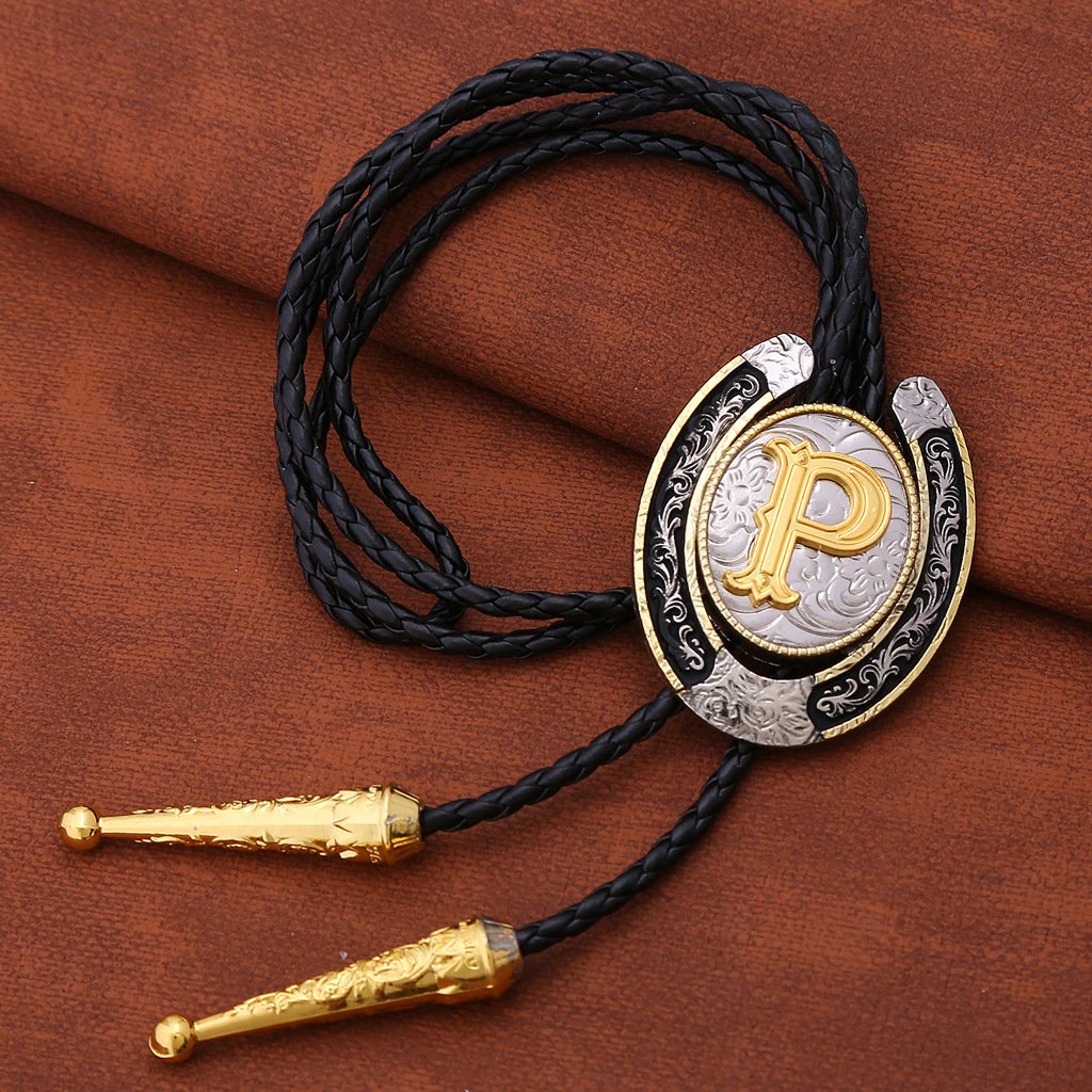 2024 hot sale Western Cowboy antique silver and gold plating hand braided Leather Bolo Tie Necktie for suit
