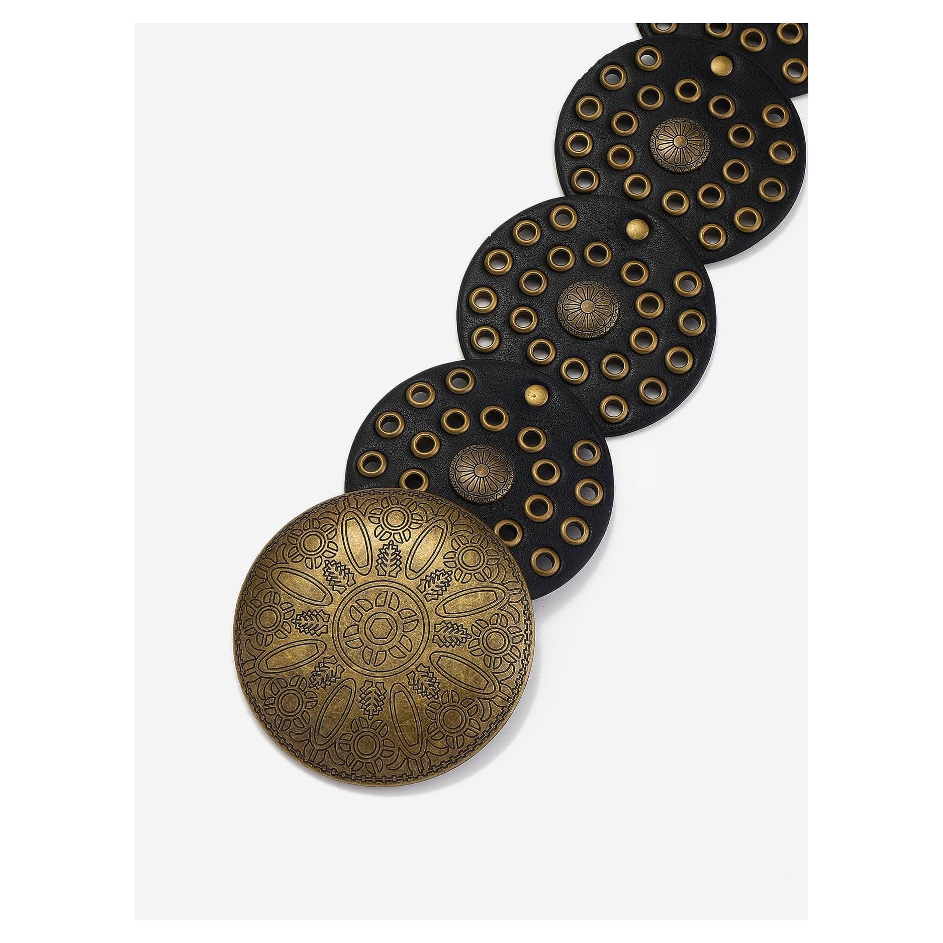 Hot Selling Customized black Vintage Western Style Hollow Out Round Disc Belt Fashion Ladies Belt