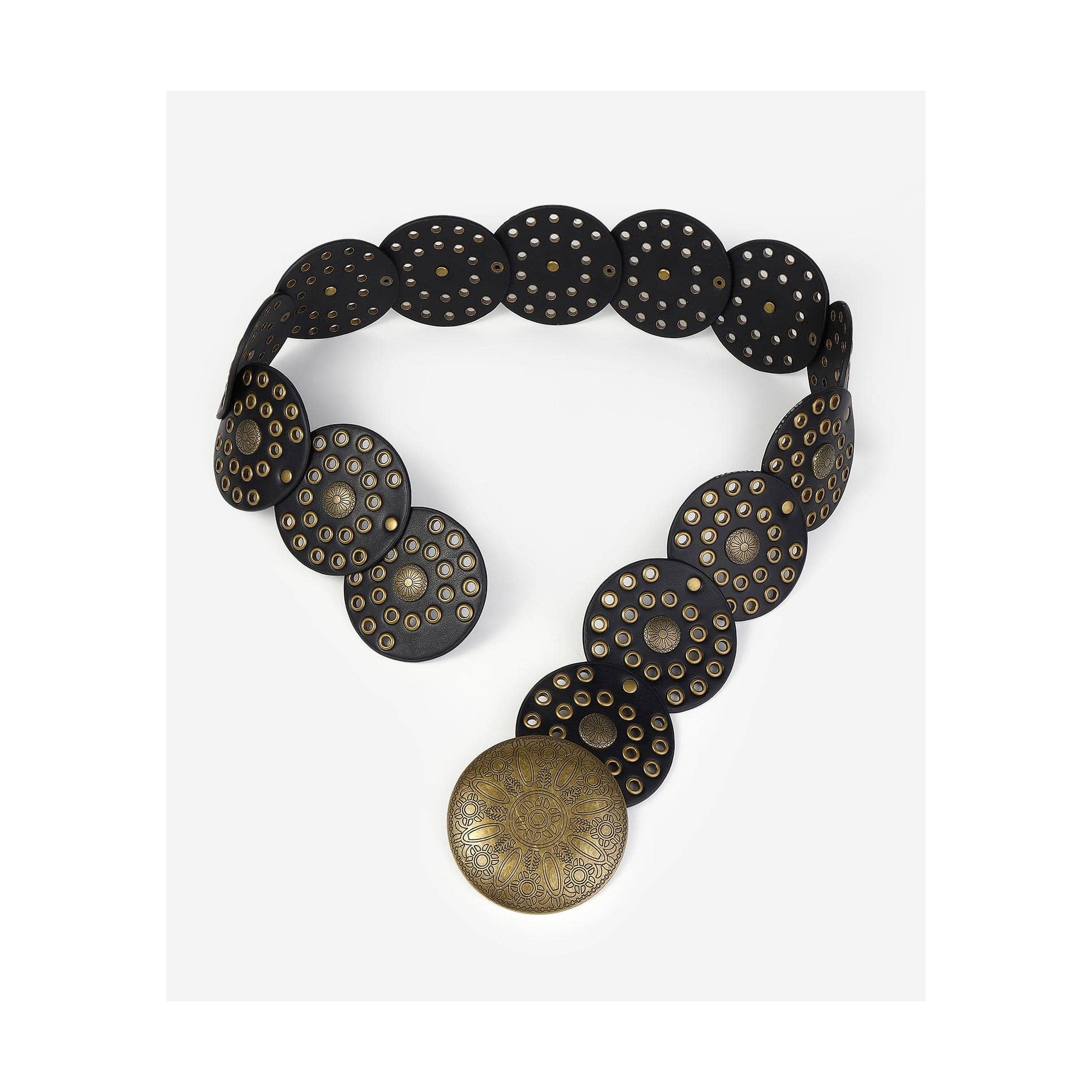 Hot Selling Customized black Vintage Western Style Hollow Out Round Disc Belt Fashion Ladies Belt