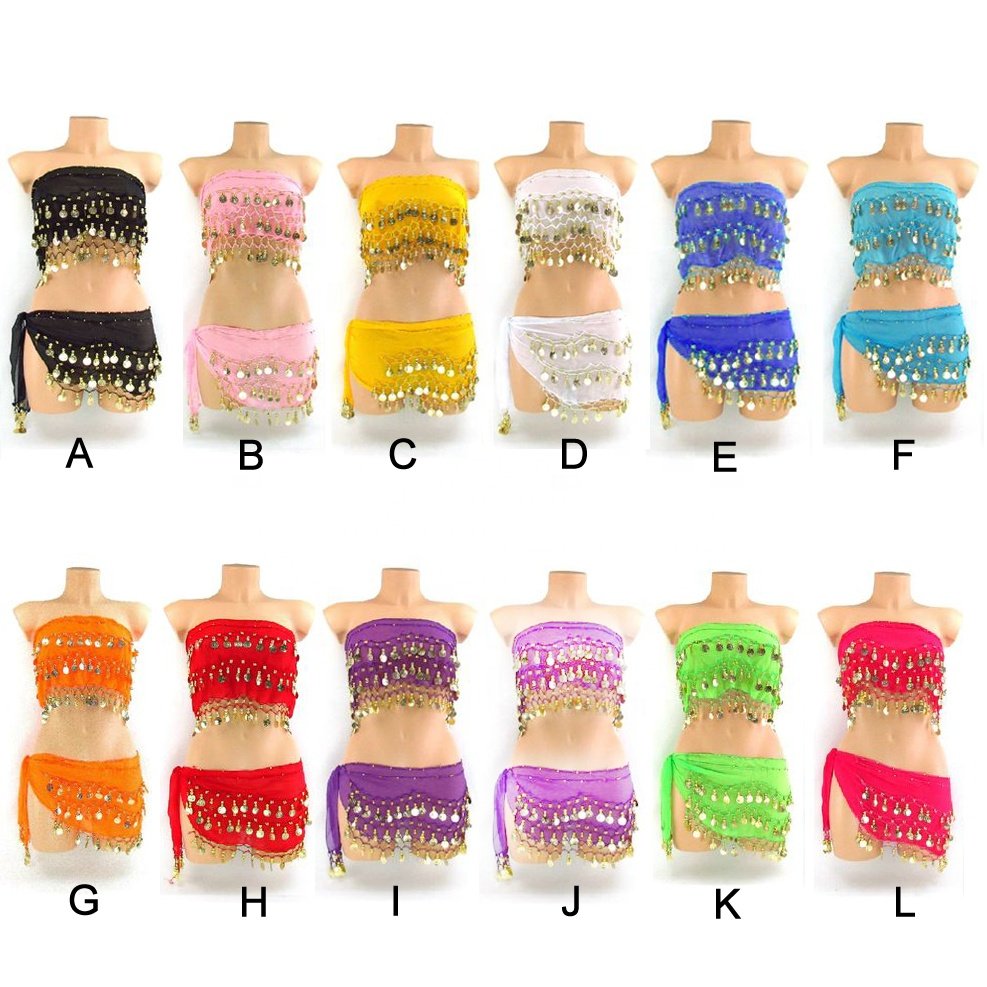 3 ROWS GOLD COINS BELTS BELLY DANCE HIP SCARF WRAP DANCER SKIRT COSTUME