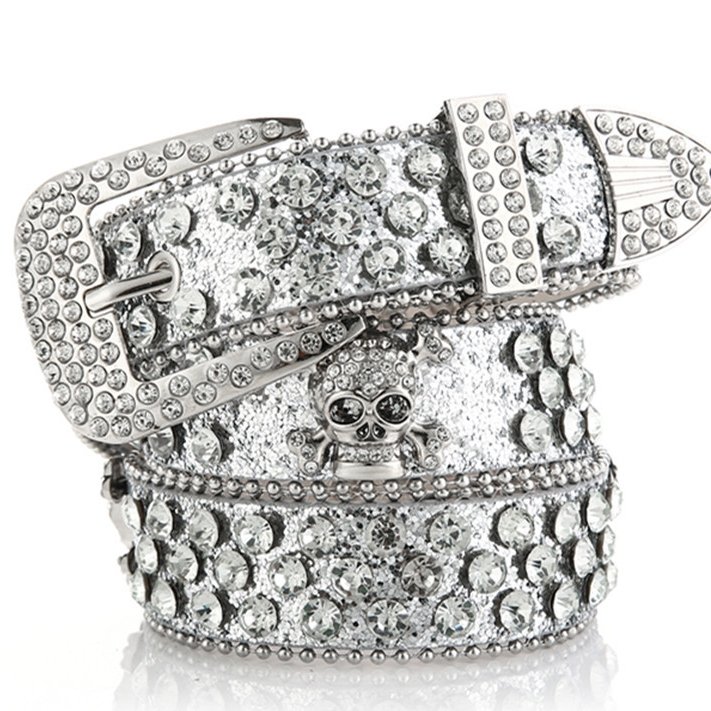 Factory wholesale Western Bling Bling Skull Head Rhinestone BB Belt Men Women Cowboy Crystal Leather Jean Diamond Belt