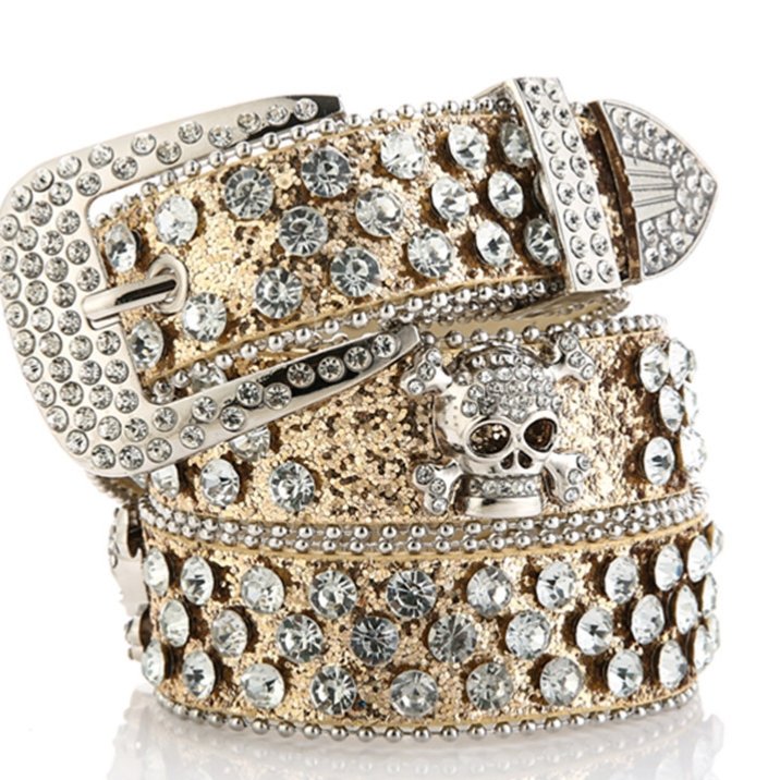 Factory wholesale Western Bling Bling Skull Head Rhinestone BB Belt Men Women Cowboy Crystal Leather Jean Diamond Belt