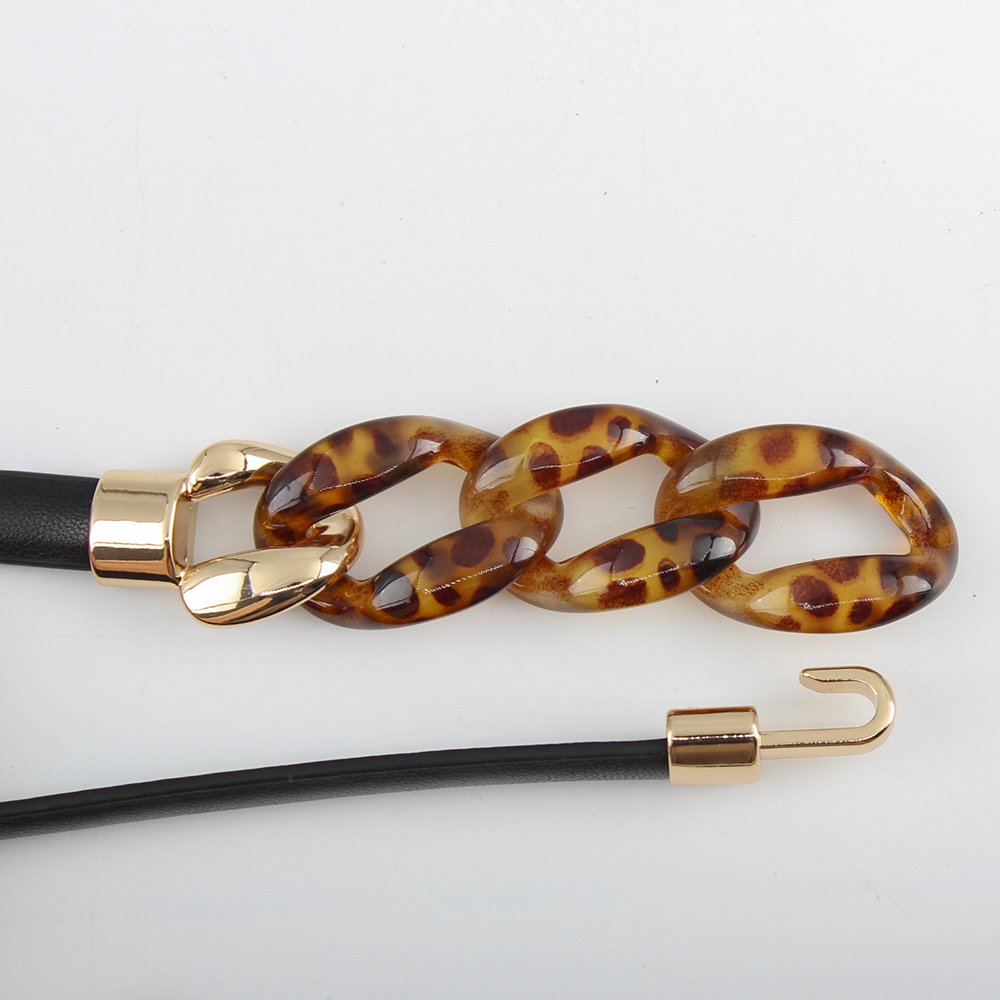 Exude Wild Elegance with This Chic Accessory Leopard Print Chain-Trimmed Skinny Belt