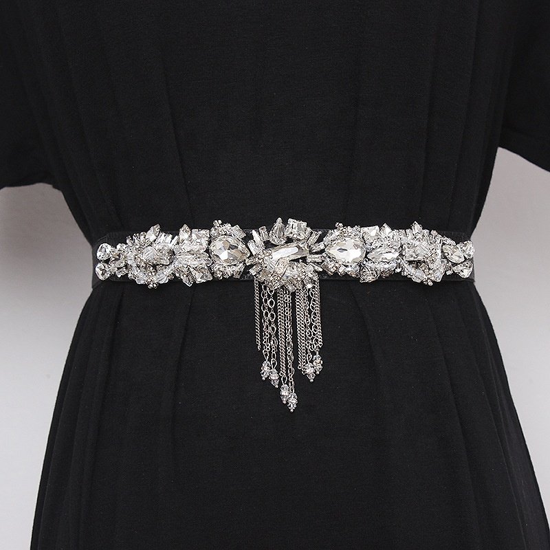 Fashion Style Ladies Dress Decoration Shiny Crystal Diamond Elastic Woman Rhinestone Belt with chain