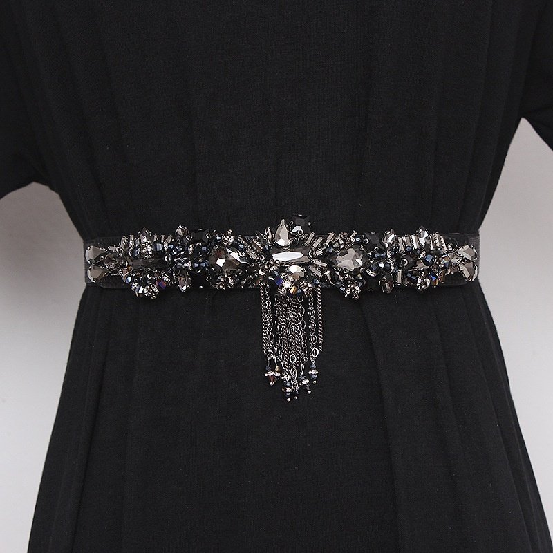 Fashion Style Ladies Dress Decoration Shiny Crystal Diamond Elastic Woman Rhinestone Belt with chain