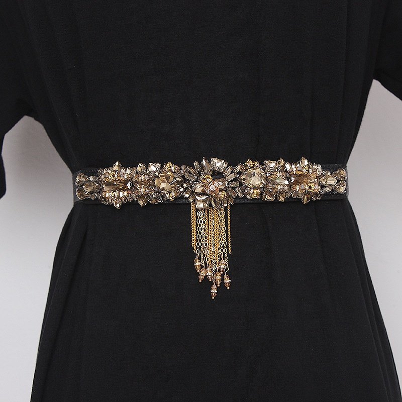 Fashion Style Ladies Dress Decoration Shiny Crystal Diamond Elastic Woman Rhinestone Belt with chain