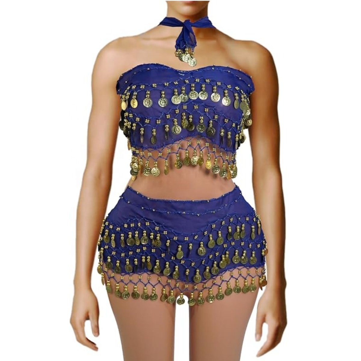 Belly Dance Skirt and Top Set, Belly Dance Scarf with Coins, Hip Scarf Belly Dancing Belt, Coin Skirts, 2 Pack