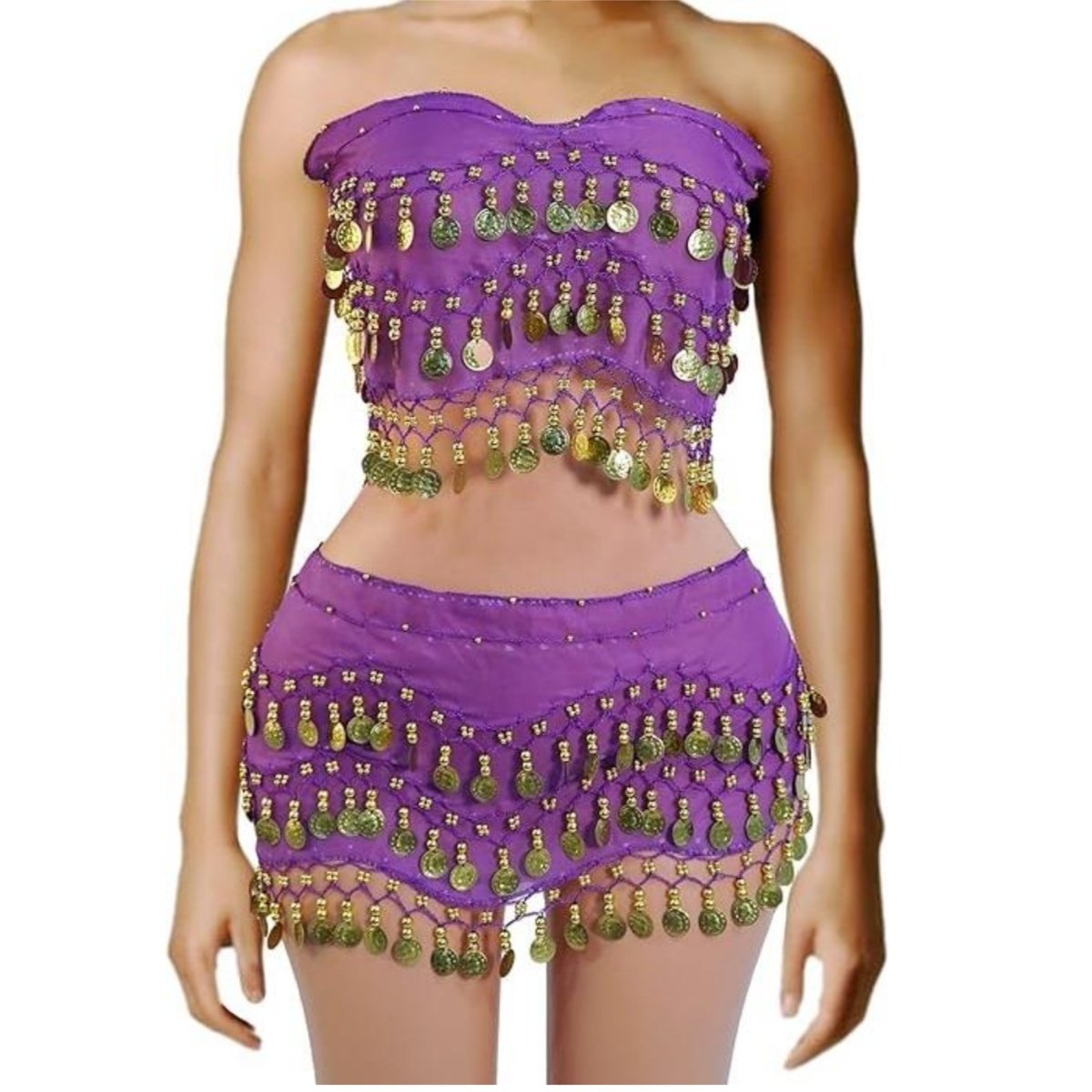 Belly Dance Skirt and Top Set, Belly Dance Scarf with Coins, Hip Scarf Belly Dancing Belt, Coin Skirts, 2 Pack