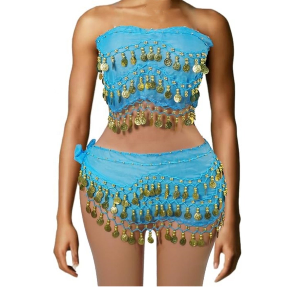Belly Dance Skirt and Top Set, Belly Dance Scarf with Coins, Hip Scarf Belly Dancing Belt, Coin Skirts, 2 Pack