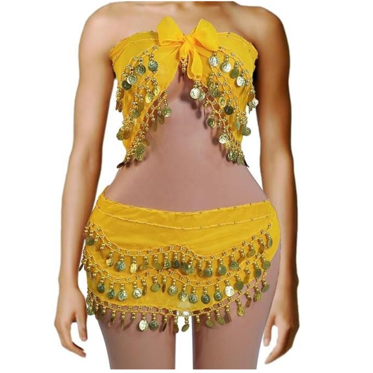 Belly Dance Skirt and Top Set, Belly Dance Scarf with Coins, Hip Scarf Belly Dancing Belt, Coin Skirts, 2 Pack