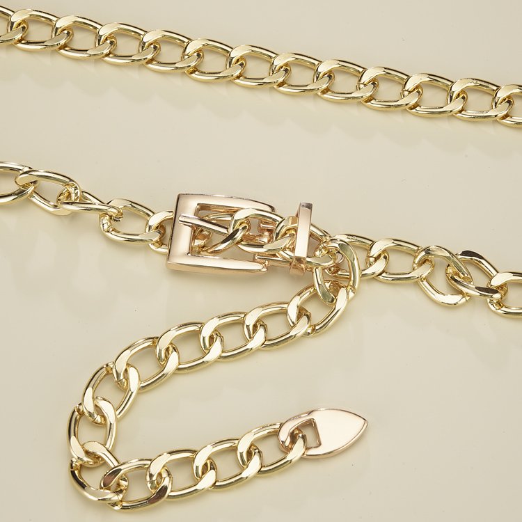 Good Quality Ladies Fashion Accessories Luxury Designer Gold Silver Metal Thick Chain Waist Belts