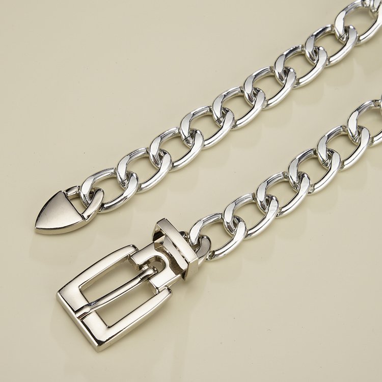 Good Quality Ladies Fashion Accessories Luxury Designer Gold Silver Metal Thick Chain Waist Belts