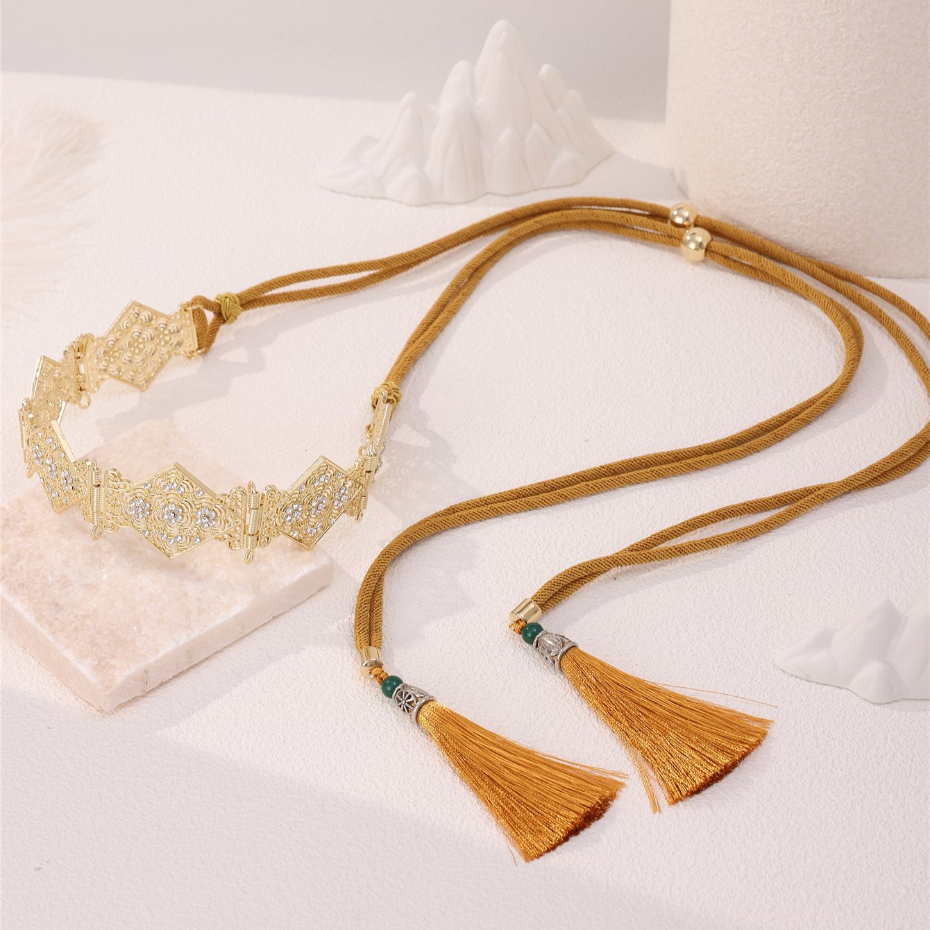 Morocco New Metal Rope Waist Chain Diamond Design Diamond-Encrusted Shape Children's Belt