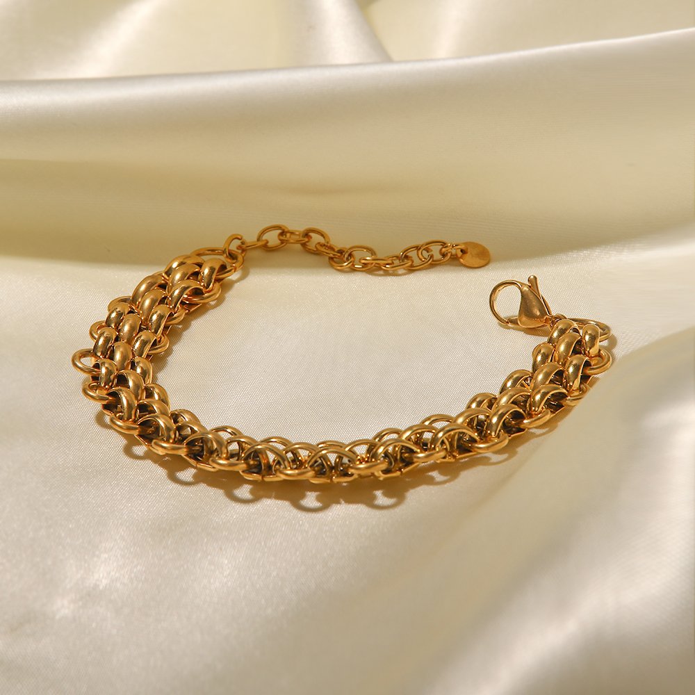 New Trendy 18k Gold Plated Fashion Stainless Bangles Steel Jewelry Fine Three Layer Wide Thick Belt Bracelet for Women