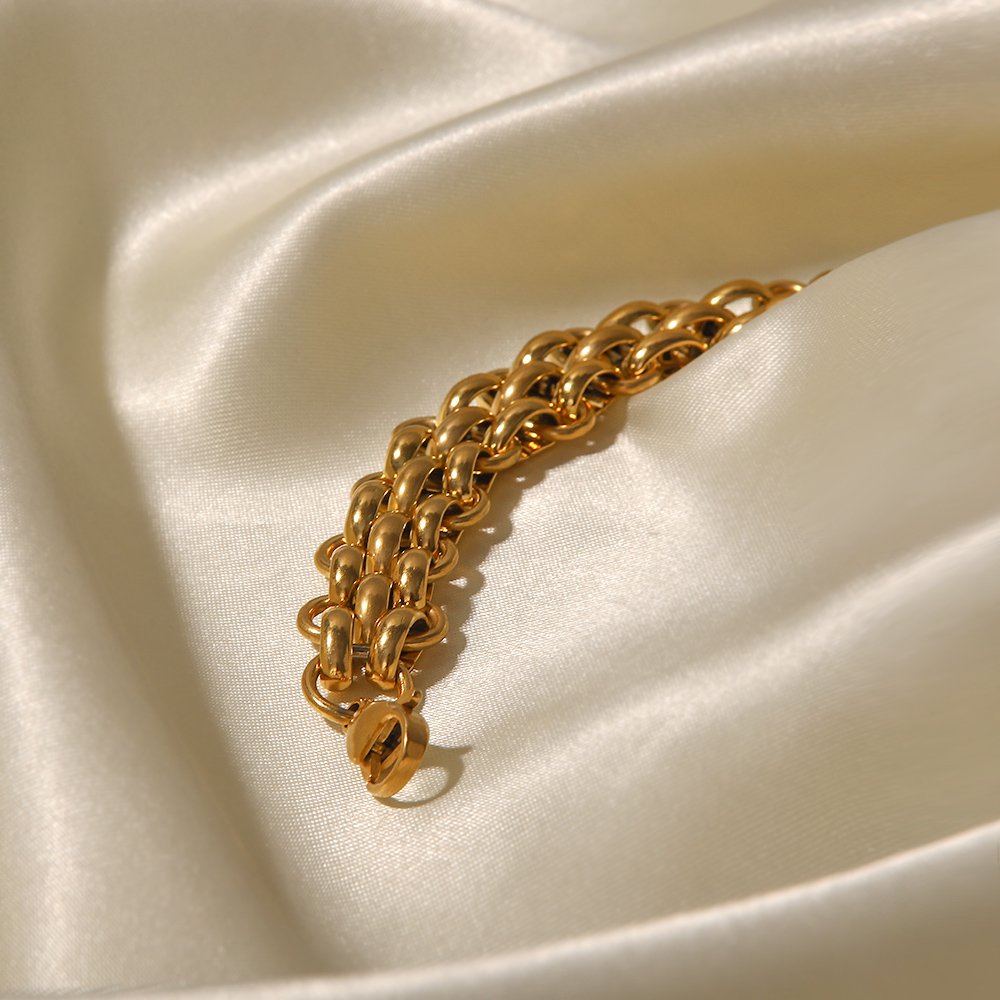 New Trendy 18k Gold Plated Fashion Stainless Bangles Steel Jewelry Fine Three Layer Wide Thick Belt Bracelet for Women