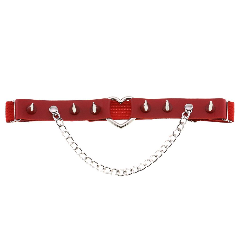 Sexy Harajuku Gothic Studded Heart Garters Punk Rivet Personalized Chain Leg Ring PU Leather Garter Belt