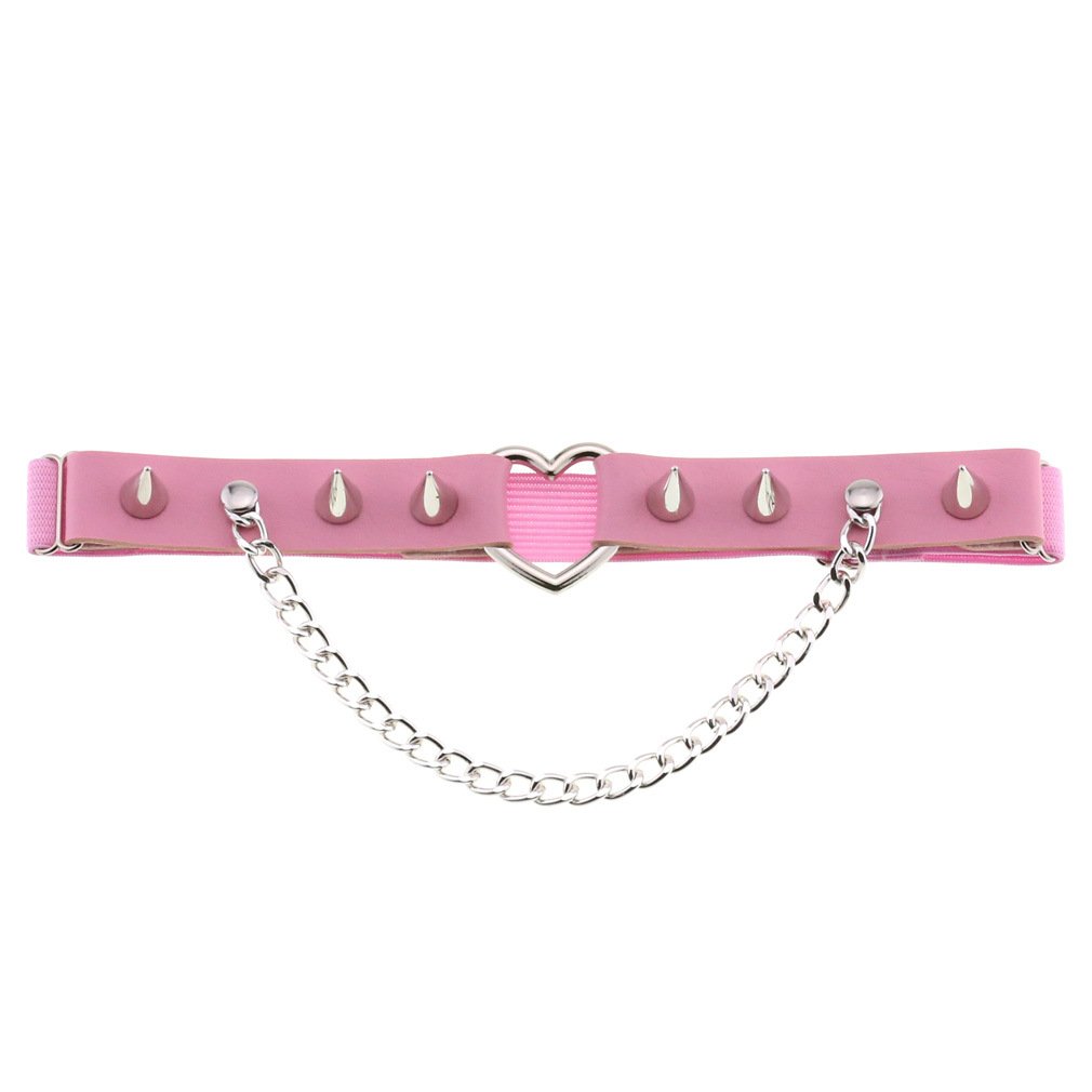 Sexy Harajuku Gothic Studded Heart Garters Punk Rivet Personalized Chain Leg Ring PU Leather Garter Belt