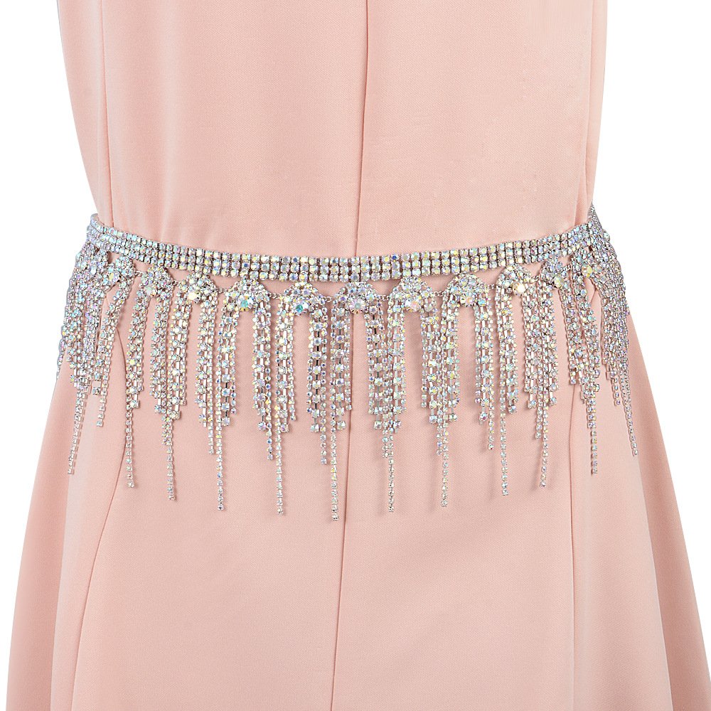 Belly dance ladies waist chain tassel Oriental dance colorful diamond belt High-grade dance waist seal sexy rhinestone chain