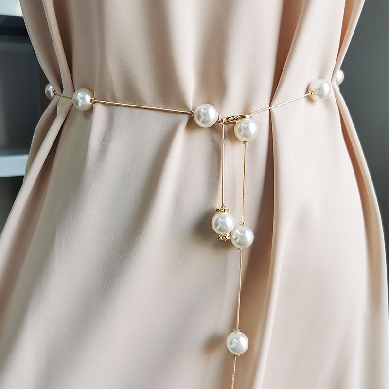 Fashion Silver Gold Color Thin Chain Pearl Women Belly Waist Chains Women Belt Chain