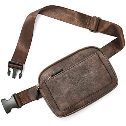 Men's Fashion Trendy PU Waist Messenger Bag Waterproof with Shoulder Belt and Sling Chain Strap for Travel