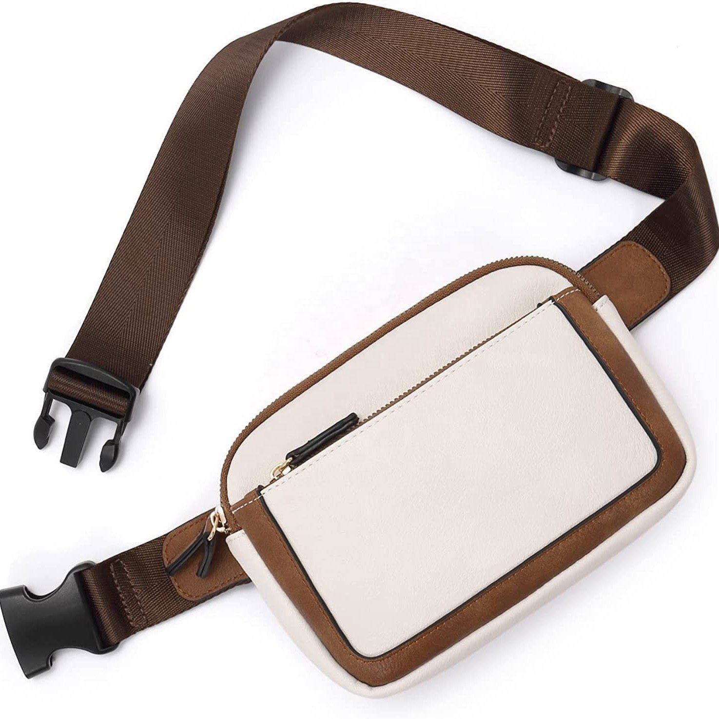 Men's Fashion Trendy PU Waist Messenger Bag Waterproof with Shoulder Belt and Sling Chain Strap for Travel