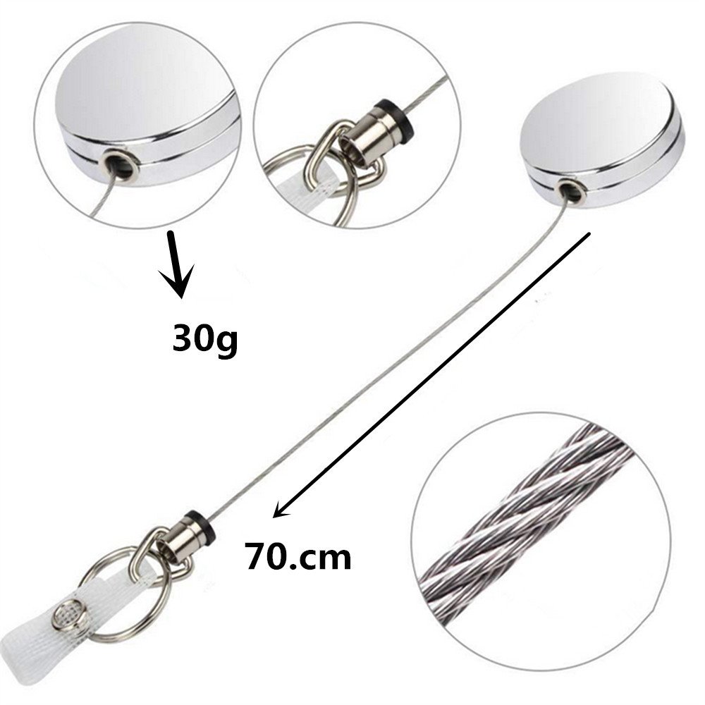 Heavy Duty Metal Retractable Badge Holder Reel ID Badge Holder with Belt Clip Key Ring for Name Card Key Chain White