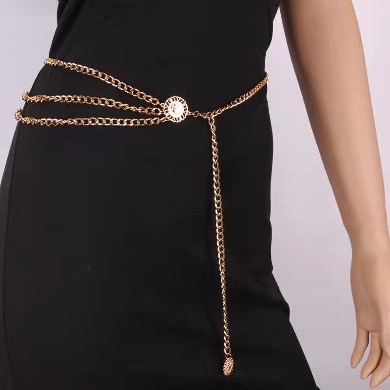 2024 Gold Color Ladies Dress Belt with Long Tassel Punk & Sexy Alloy Metal Circle Chain for Women for Party & Gift