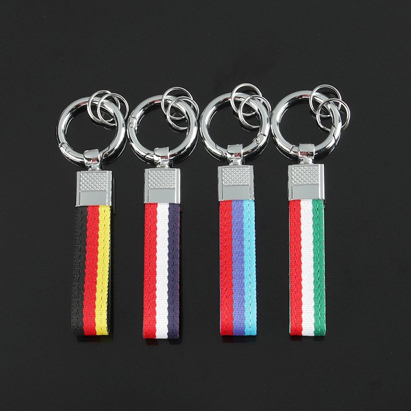 New style germany flag woven belt car key chain and flag color braided strap car keychain with laser logo