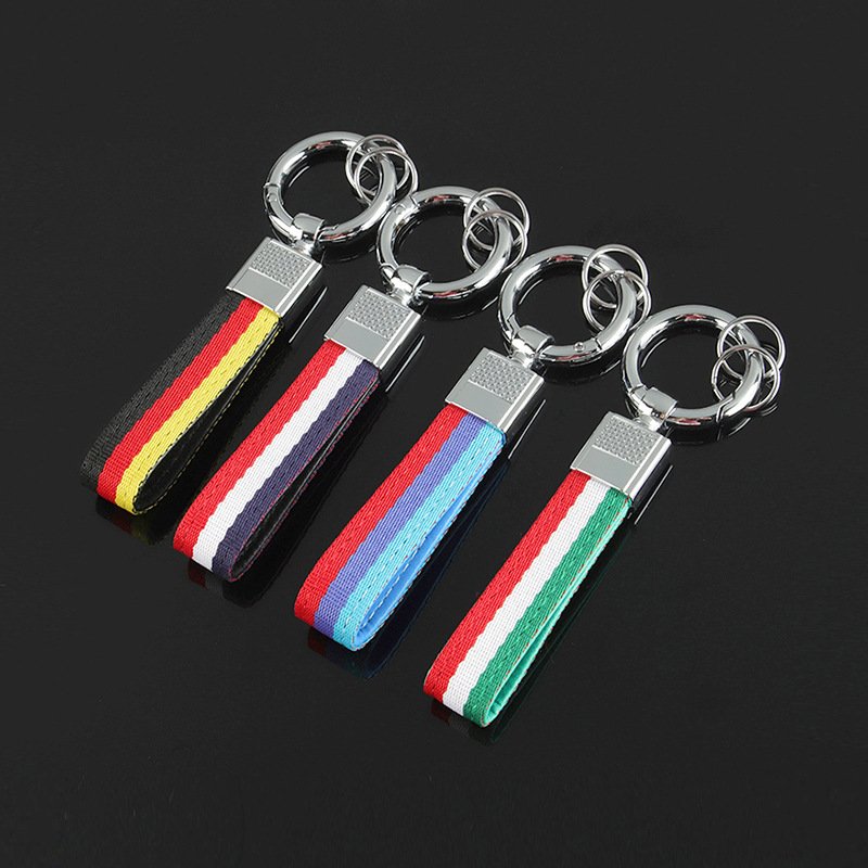 New style germany flag woven belt car key chain and flag color braided strap car keychain with laser logo