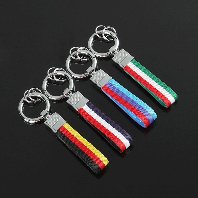 New style germany flag woven belt car key chain and flag color braided strap car keychain with laser logo