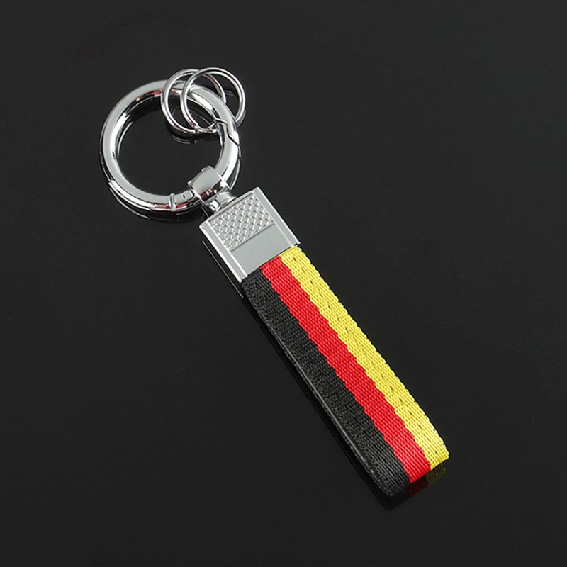 New style germany flag woven belt car key chain and flag color braided strap car keychain with laser logo