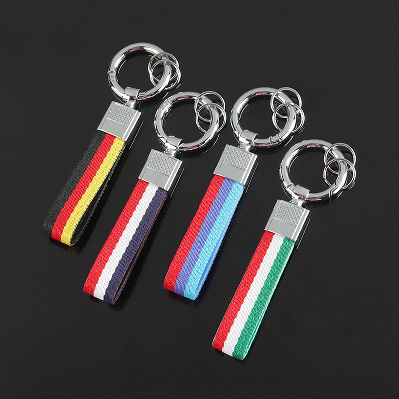 New style germany flag woven belt car key chain and flag color braided strap car keychain with laser logo