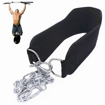 High quality Weight lifting Dipping training Belt with Chain Neoprene Gym Fitness workout Double Support Brace Hooks