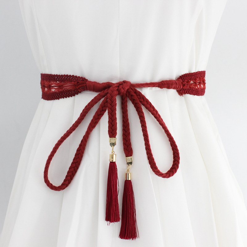 Women's Elastic Textile Belt Energy Elastic Belt Women's Fashion Vintage Wide Waist Belt Elastic