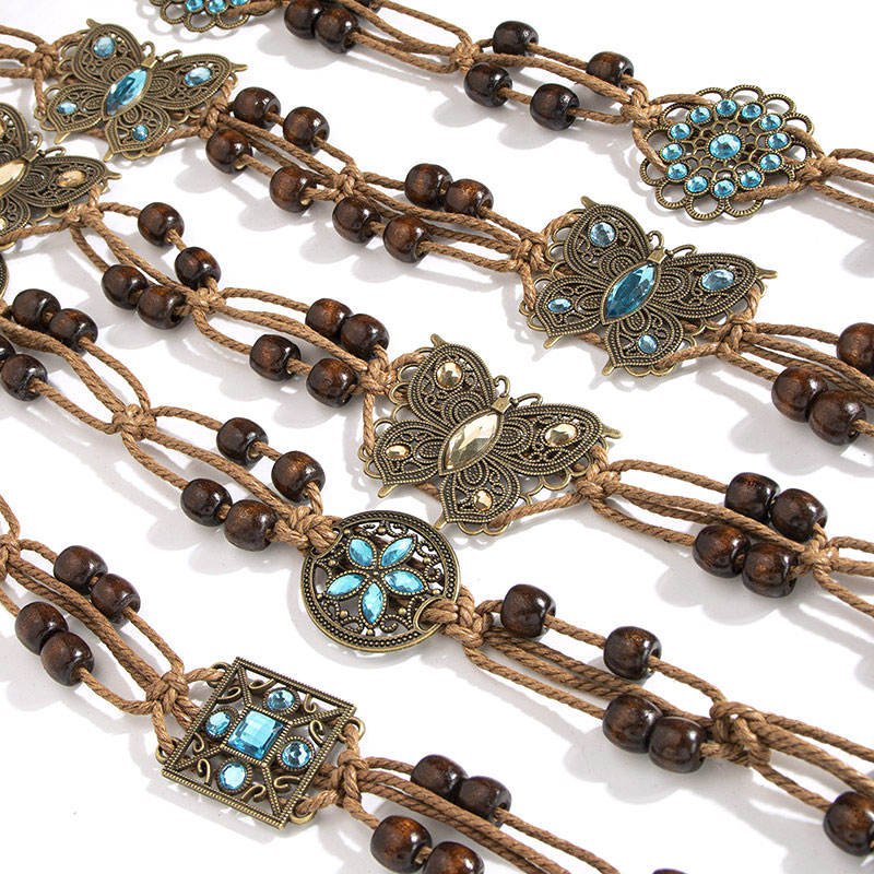 Custom Women's Retro Casual Bohemian Belt Beaded Woven Waist Chain Ladies Decorative Belt