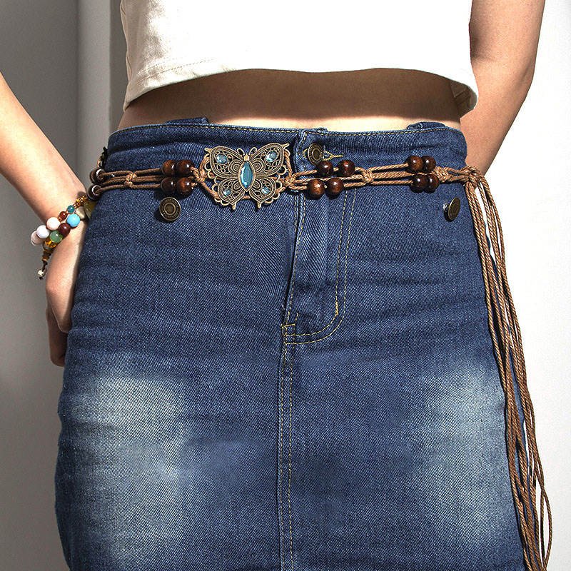 Custom Women's Retro Casual Bohemian Belt Beaded Woven Waist Chain Ladies Decorative Belt