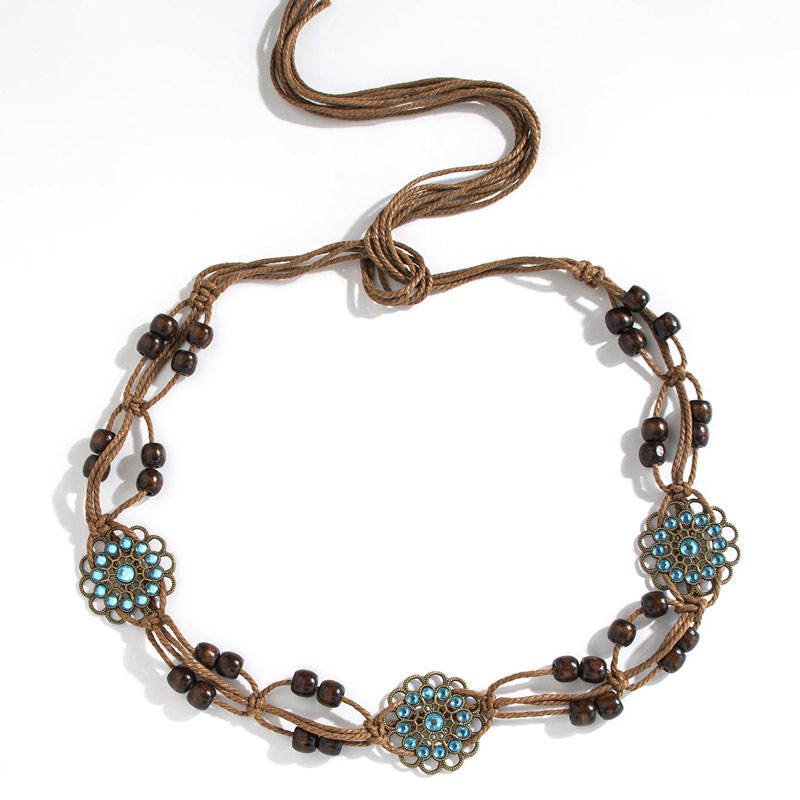 Custom Women's Retro Casual Bohemian Belt Beaded Woven Waist Chain Ladies Decorative Belt