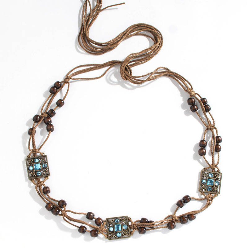 Custom Women's Retro Casual Bohemian Belt Beaded Woven Waist Chain Ladies Decorative Belt