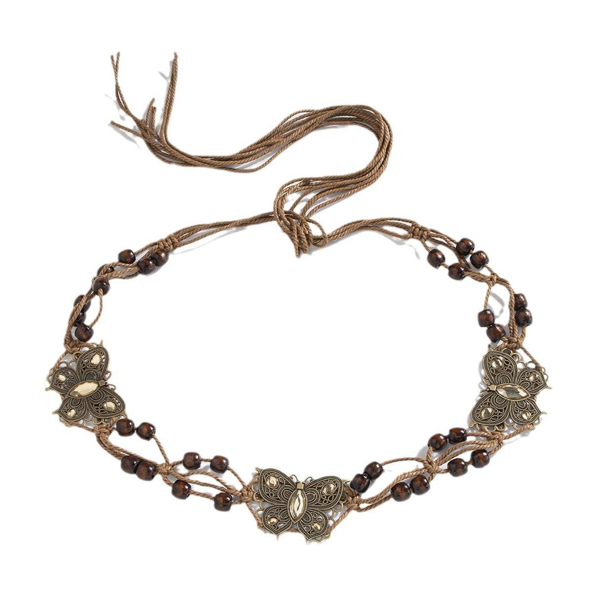 Custom Women's Retro Casual Bohemian Belt Beaded Woven Waist Chain Ladies Decorative Belt