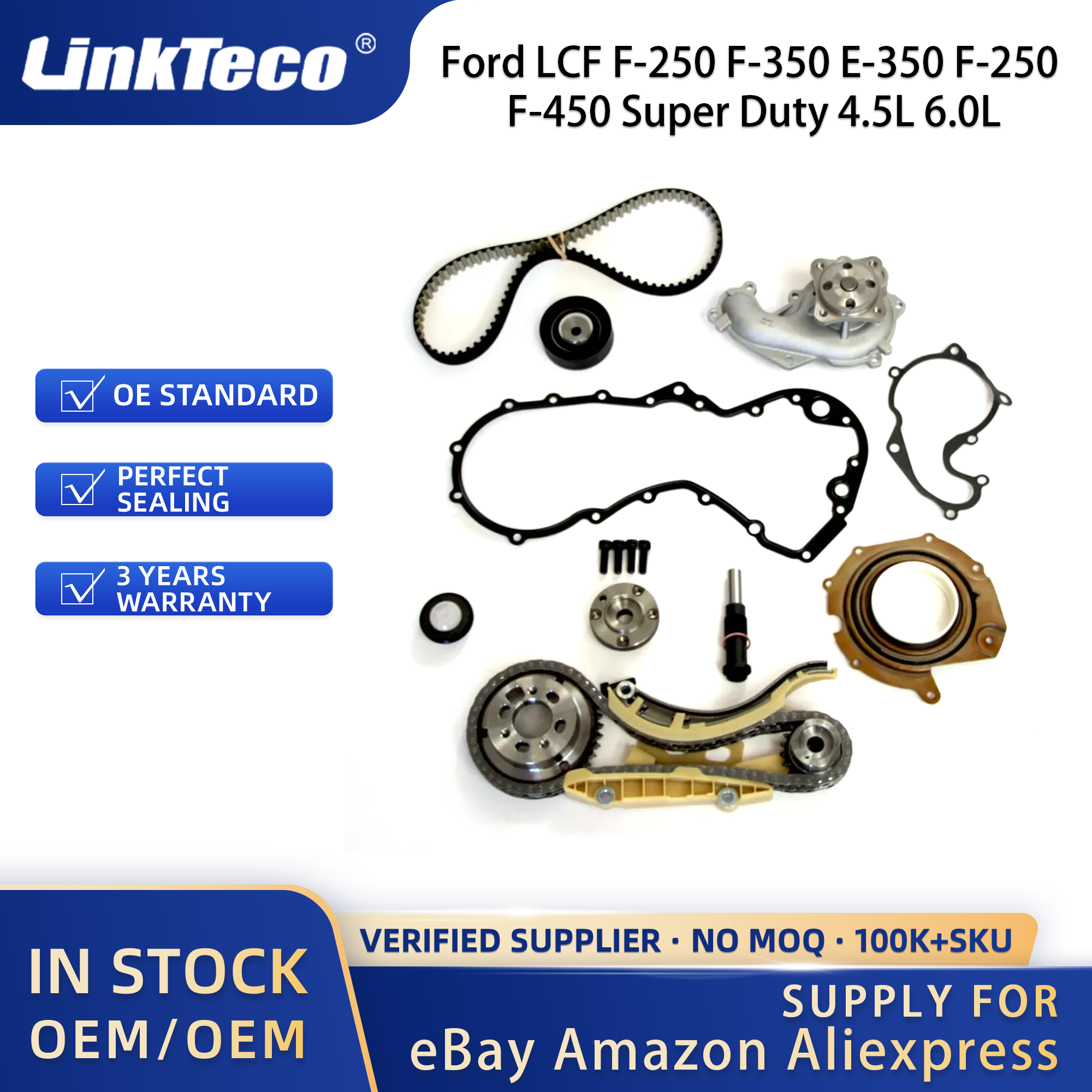 LiNkteco Lower Wet Belt to Chain conversion kit & Water Pump For Ford C-Max Focus Galaxy Mondeo 1.8 TDCi 2002-2010 1562244