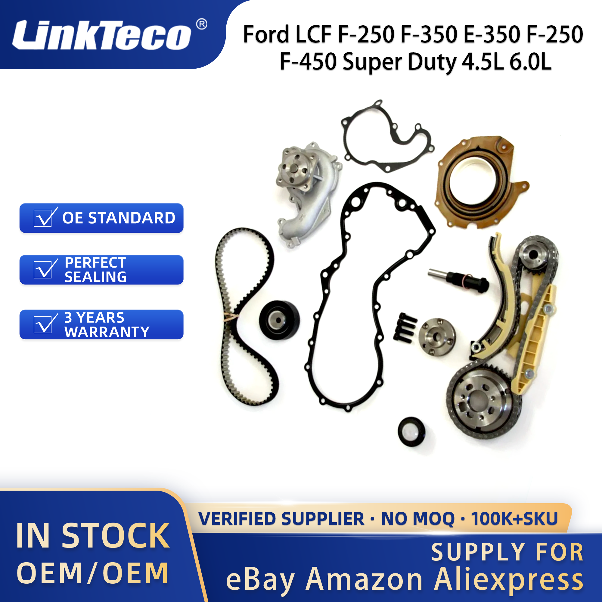 LiNkteco Lower Wet Belt to Chain conversion kit & Water Pump For Ford C-Max Focus Galaxy Mondeo 1.8 TDCi 2002-2010 1562244
