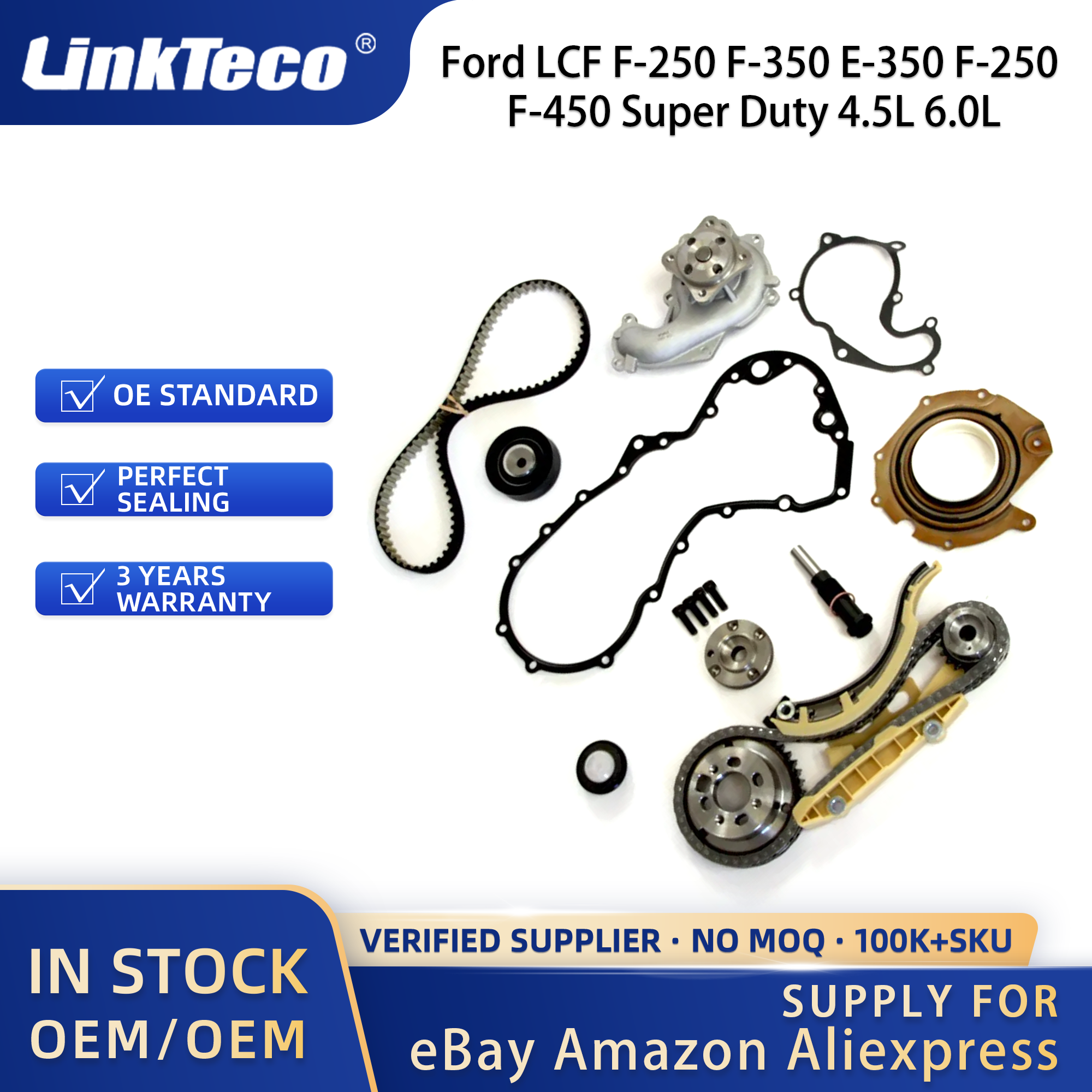 LiNkteco Lower Wet Belt to Chain conversion kit & Water Pump For Ford C-Max Focus Galaxy Mondeo 1.8 TDCi 2002-2010 1562244