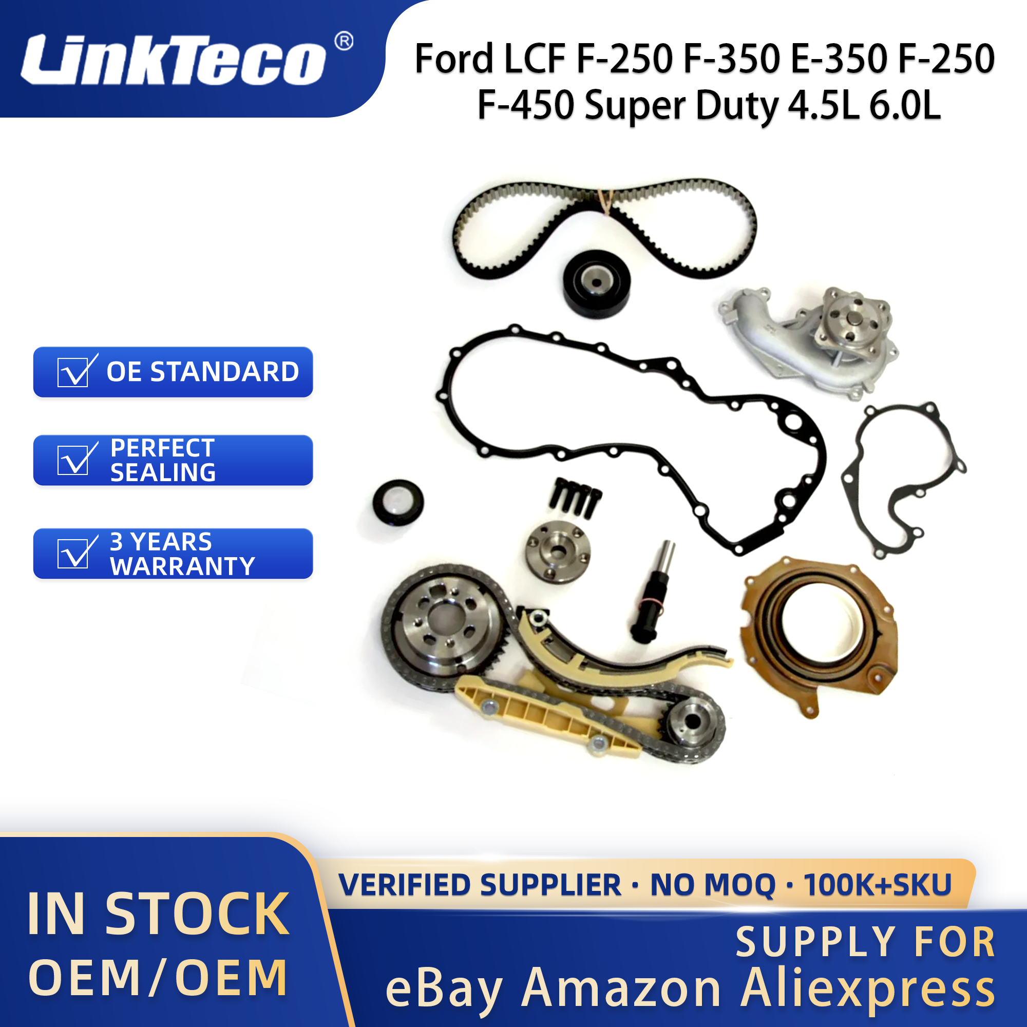 LiNkteco Lower Wet Belt to Chain conversion kit & Water Pump For Ford C-Max Focus Galaxy Mondeo 1.8 TDCi 2002-2010 1562244