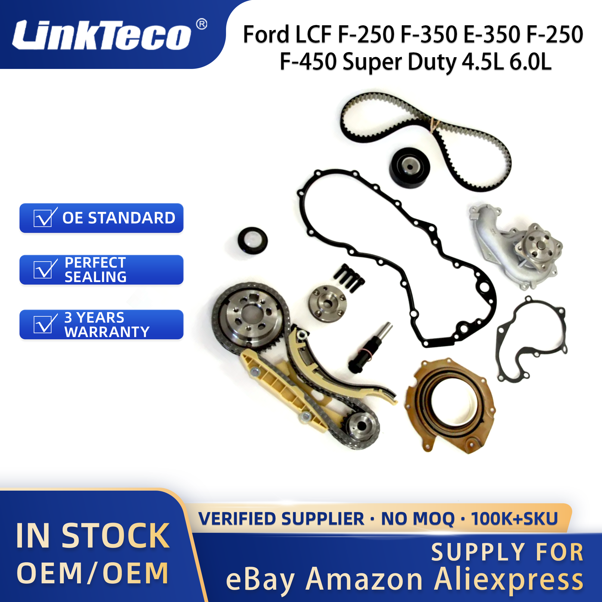 LiNkteco Lower Wet Belt to Chain conversion kit & Water Pump For Ford C-Max Focus Galaxy Mondeo 1.8 TDCi 2002-2010 1562244