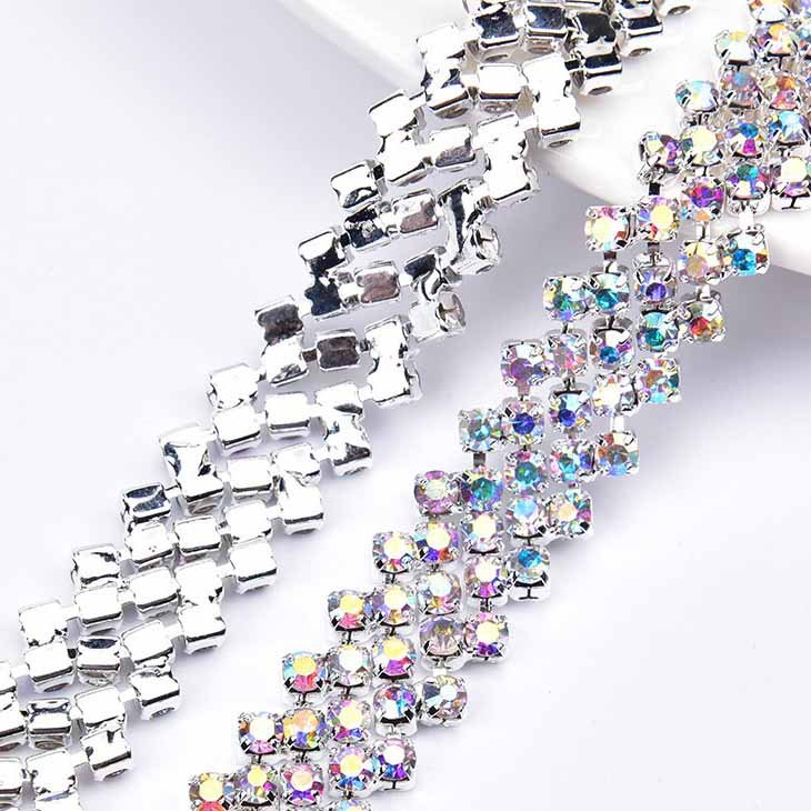 JFRC069 Silver Crystals Rhinestone Chain Trim Diamond Belts Trimming For Diy Clothes Accessory Dress Belts